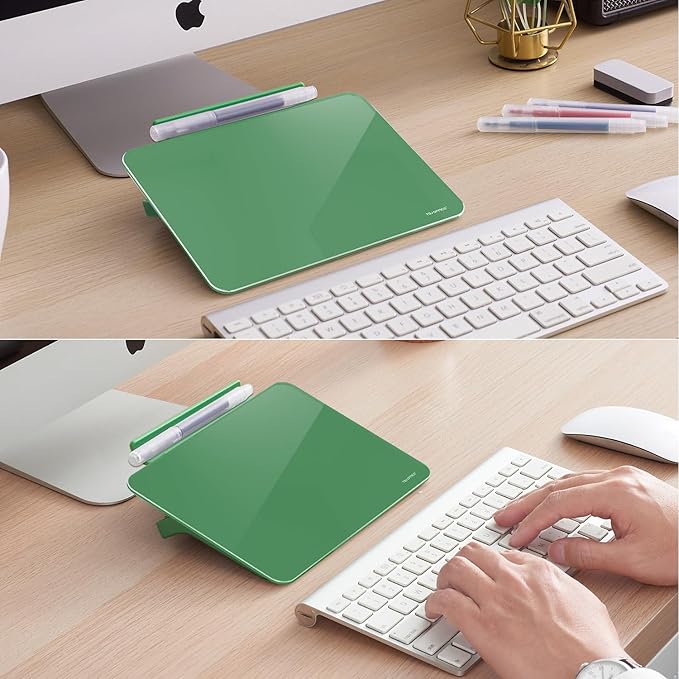 TSJ OFFICE Small Desktop Whiteboard - Glass Dry Erase Board 8 X 6 Inches Tabletop Easel Whiteboard with Stand, Desk Board Buddy for Artist, Teacher and Student