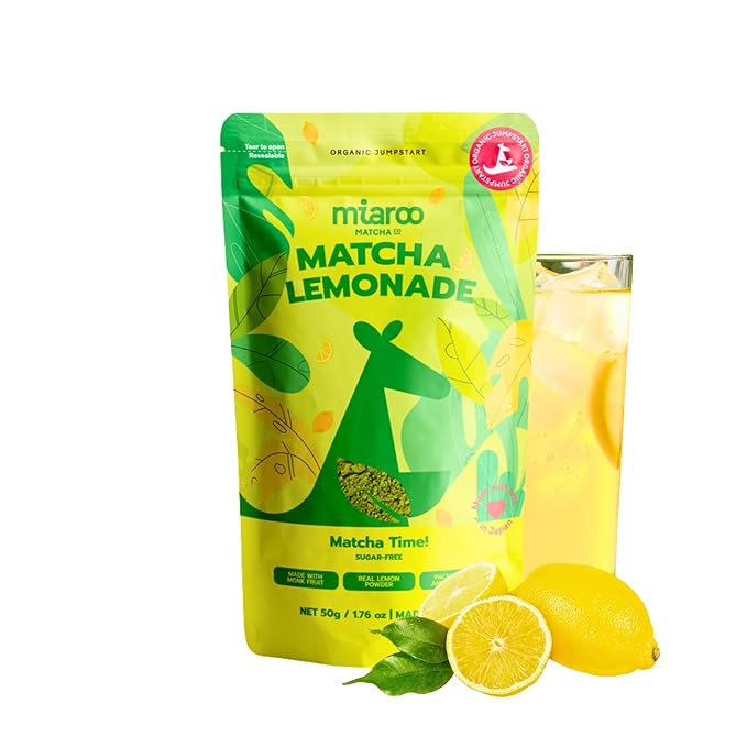 Lemonade Matcha 50g (25 Servings) | Sugar-Free Ceremonial Japanese Green Tea Powder with Crystallized Lemon and Monk Fruit | 20mg caffeine per serving | Detox and Calm Energy | Miaroo