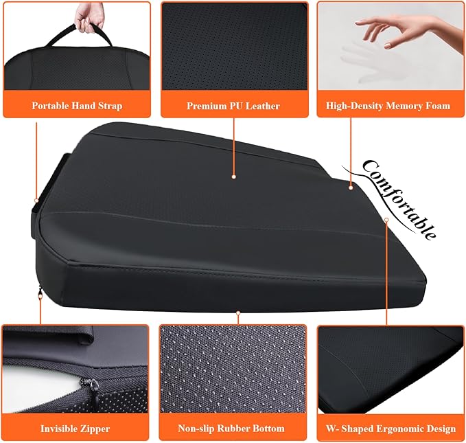 kingphenix Premium Car Seat Cushion, Memory Foam Driver Seat Cushion to Improve Driving View- Coccyx & Lower Back Pain Relief - Seat Cushion for Car, Truck, Office Chair (Classic Black)