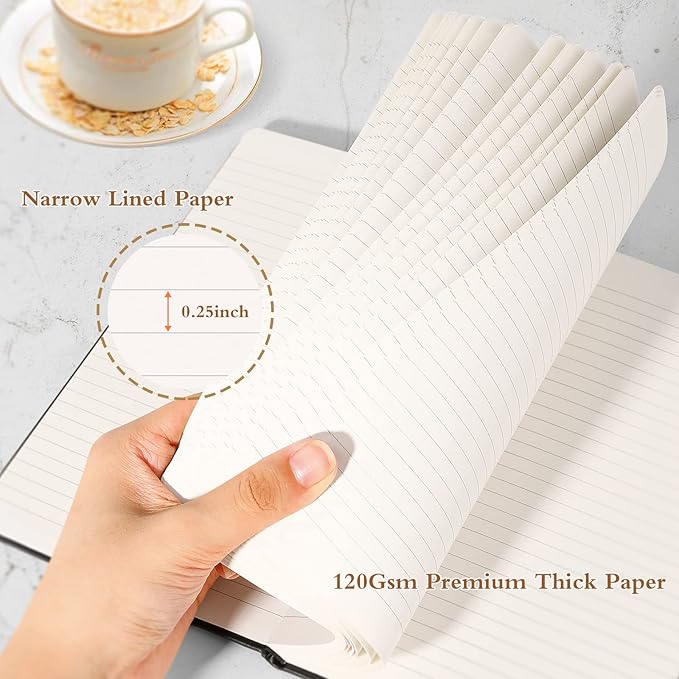Huhuhero Notebook Journal, Lined Ruled Journal, Hardcover 120Gsm Premium Thick Paper with Faux Leather Notebook for Journaling Writing Note Taking Office School Supplies 5.25"×8.25" (3, Dark Grey)