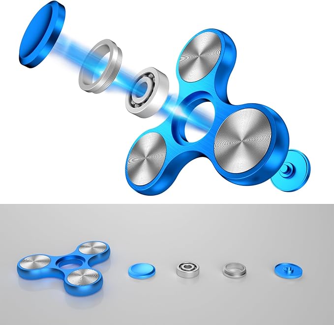 Fidget Spinners Toy, 3-8 Min Spins Time Stainless Steel Bearing Metal Fidget Spinner, EDC ADHD Stress Anxiety Relieves Fidgets Finger Toys, Novelty Toy for Kids and Adults (Blue)