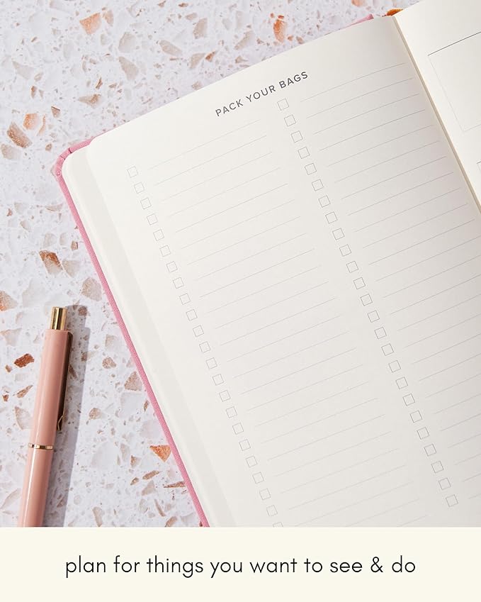 Kunitsa Co. Travel Journal - Guided Notebook for Travelers to Plan & Reflect on Vacations & Trips. Keepsake Travel Gift, Lavender Pink