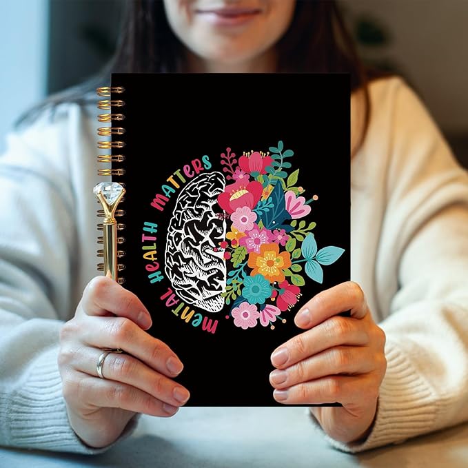 Mental Health Floral Spiral Notebook 5.5x8.3, Mental Health Matters Floral Brain Therapy Journal for Women, Therapy Notebook for Note Taking