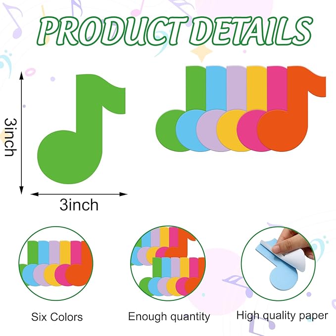 24 Pack Music Notes Sticky Notes 6 Colors 3 x 3 Inch Sticky Notepads Colorful Sticky Memo Pads for School Classroom Office Party Decor Supplies, 480 Sheets