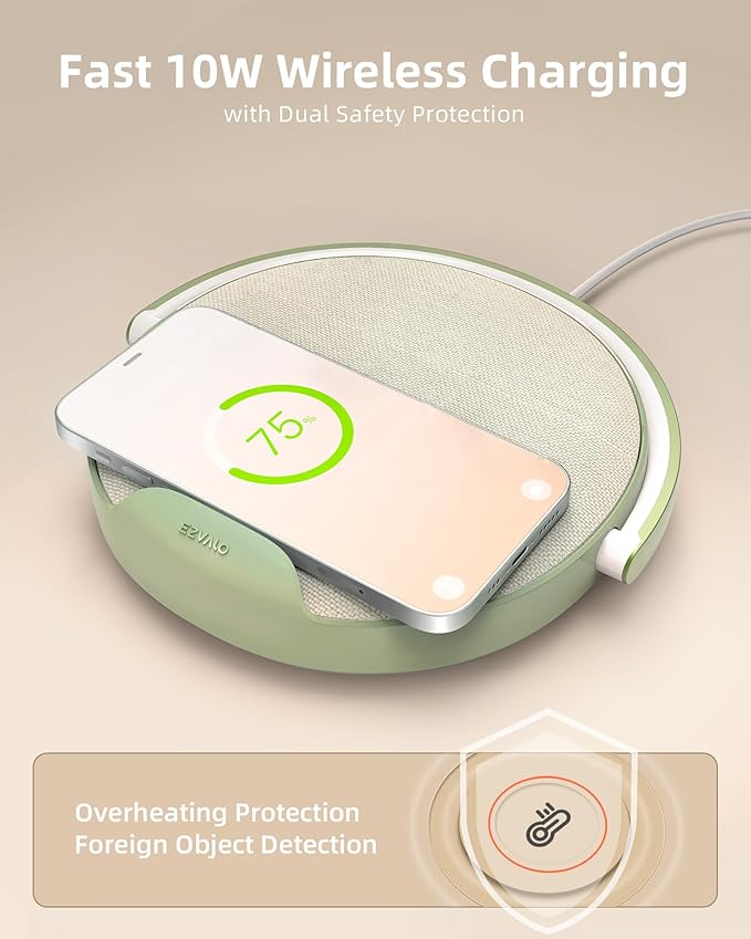 EZVALO Mothers Day Gifts for Her, Bedside Lamp with Wireless Charger, 4 in 1 Dimmable LED Night Light, Nightstand Touch Lamp, Portable Bluetooth Speaker, Birthday Gifts for Women, Men, Mom