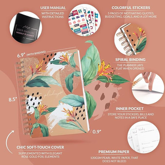 PLANBERRY Weekly Planner Premium – Undated Life Organizer & Budget Planner – Time Management, Goal Setting, To-Do List, Work-Life Balance & Habit Tracker – 6.9″ x 8.5″ (African Terracotta)