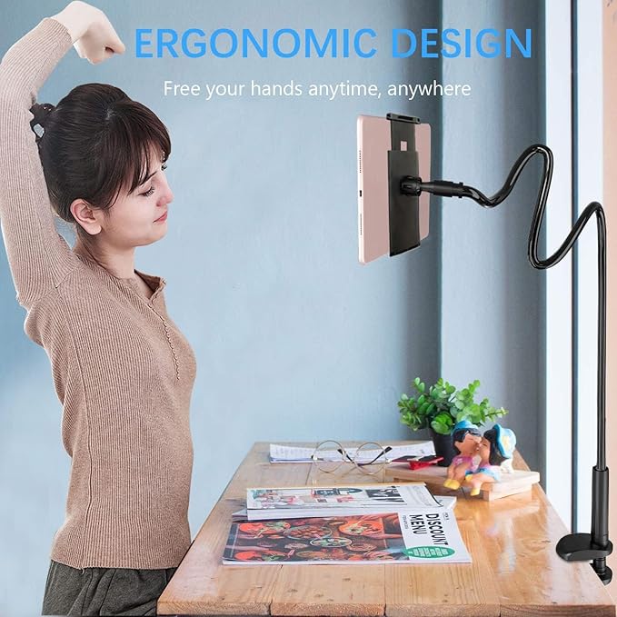 Gooseneck Tablet Holder,Tablet Stand for Bed Gooseneck Mount Flexible Arm 360 Clip,Flexible Arm Clip Tablet Mount Compatible with iPad mini Pro Air, Switch, Samsung Galaxy Tabs,More 4.7-10.1"
