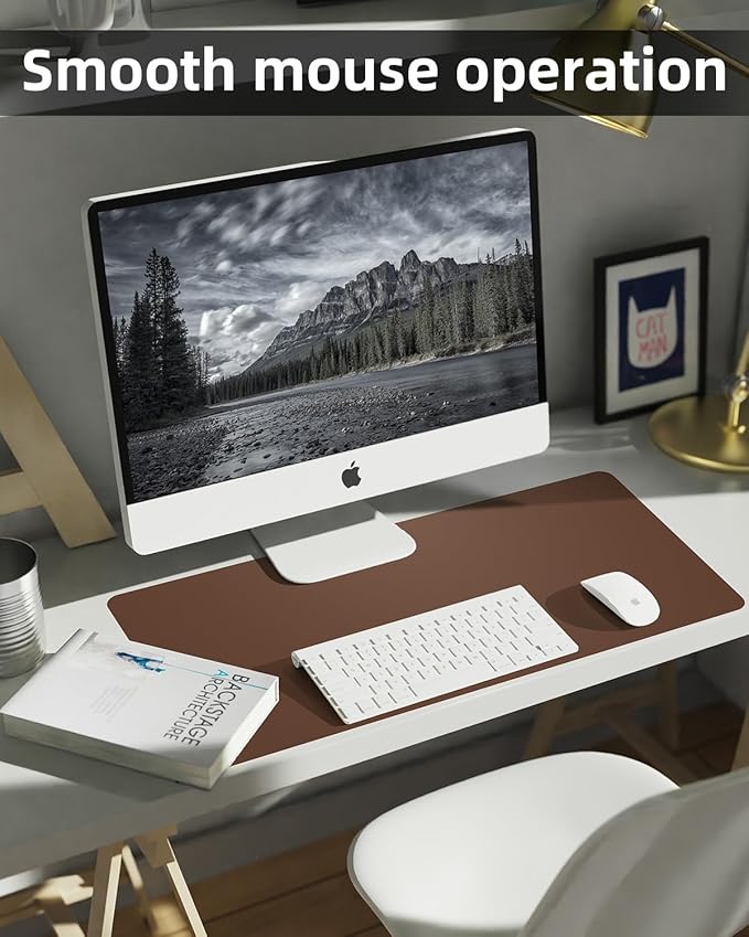 PULeather Non-Slip Desk Mat, Large Mouse Pad & Laptop Desk Pad - Waterproof Writing Pad for Office & Home (Brown, 35.4" x 17")
