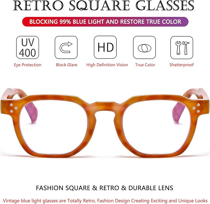 AIEYEZO Retro Blue Light Glasses for Men Women Square Thick Framed Eyeglasses Trendy Vintage Computer Glasses