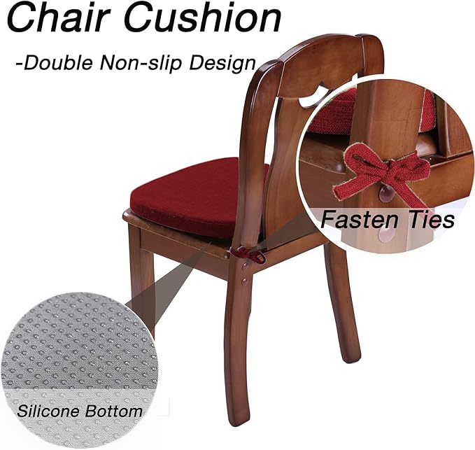 Chair Cushion with Ties for Dining Chairs - Memory Foam Non Slip Kitchen Chair Pad and Dining Seat Cushion with Machine Washable Cover [16.5 x 16.2 Inches] (Red, 1)