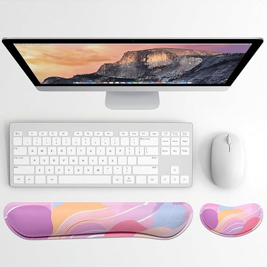 Dapesuom Enlarge Keyboard Wrist Rest, Memory Foam Wrist Cushion for Desk Mats Support, Typing Pain Relief Keyboard Mouse Pad Rests Set with Non-Slip Base for Gaming Laptop Computer, Purple Abstract
