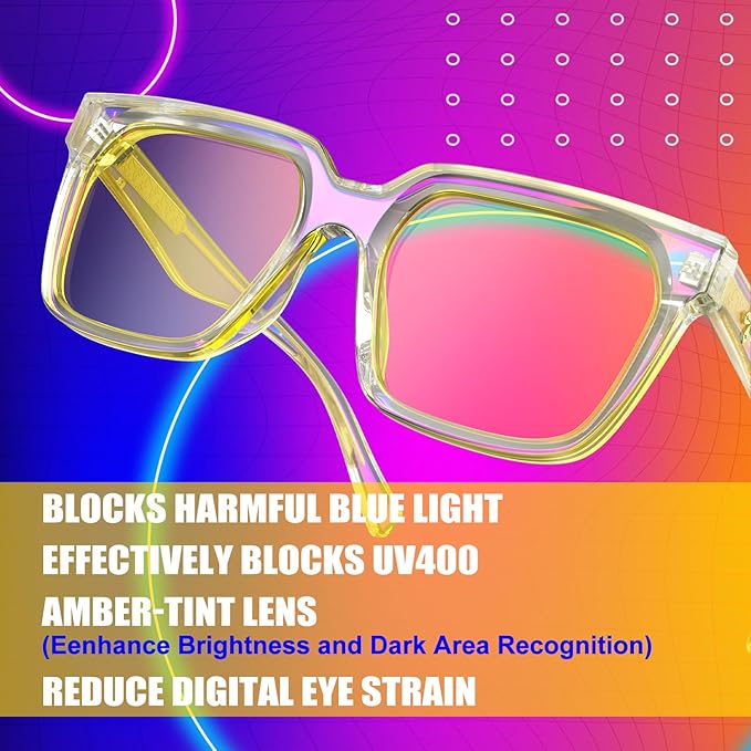 VISOONE Gaming Glasses Blue Light Blocking Oversized Square Computer Eyewear Men Women Cougar