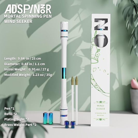Spinning Pen by Mr.Nope - Mortal Series Limited Color Version (White) Professional Fidget Spin Pen for Tricks, Long, Weighted, Writable, Stress Relief Pen with Balanced Metal Tips