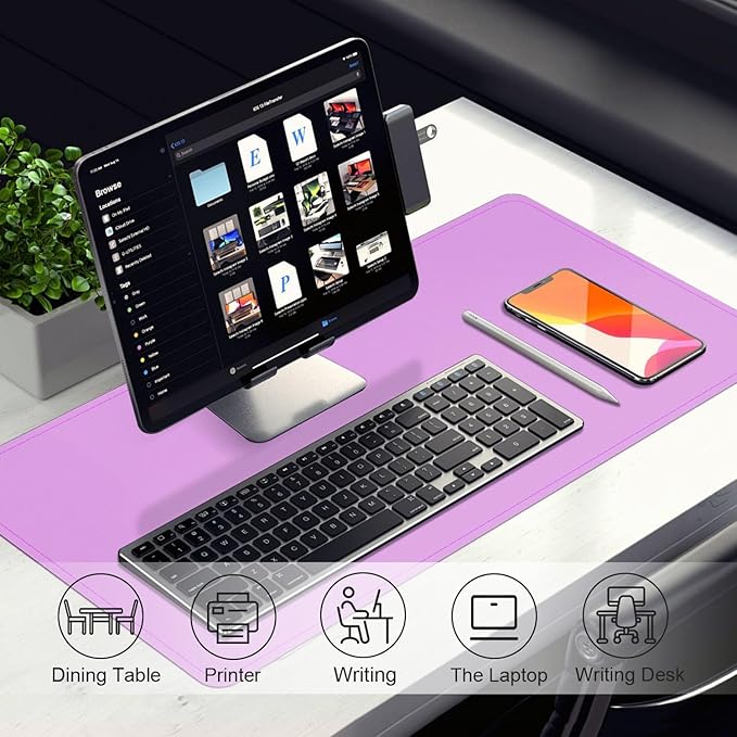 Lilac Leather Desk Pad, 47.2'' x 23.6'', Suede Base, Non-Slip, Waterproof Office & Home Writing Pad