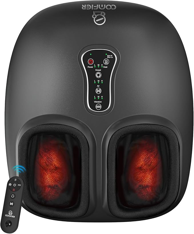 COMFIER Shiatsu Foot Massager with Heat, Kneading Rolling,Vibration, Compression,Remote Control,Foot Massage for Neuropathy,Plantar Fasciitis,Gift for Men Size 13“