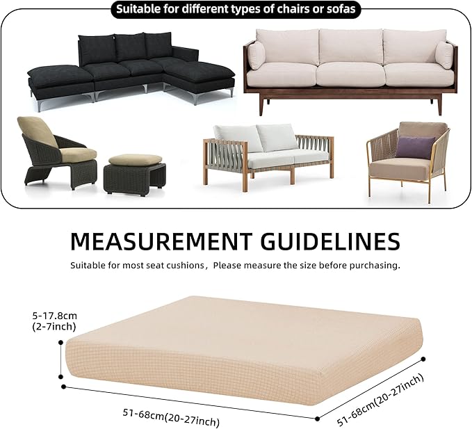 8Pcs Stretch Patio Cushion Cover Outdoor Cushion Cover Replacement Slipcovers Thick Jacquard Textured Twill Fabric Porch Patio Furniture Protector Polyester Fiber (Cream，Cover，Only)