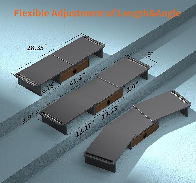 Dual Monitor Stand Riser with Drawer-Adjustable Length and Angle, Monitor Stand Riser for 2 Monitors, Desktop Organizer Stand for Computer/Laptop/PC/Printer (Black)