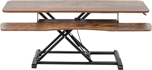 VIVO 48 inch Desk Converter, K Series, Height Adjustable Sit to Stand Riser, Dual Monitor and Laptop Workstation with Wide Keyboard Tray, Rustic Vintage Brown Top, Black Frame, DESK-V048KN