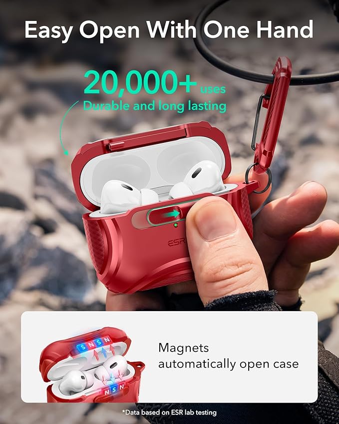 ESR for AirPods Pro 2 Case (2023/2022/2019, 2nd/1st Gen), Compatible with AirPods Pro 2nd Generation (USB-C/Lightning Cable), Effortless MagSafe, Drop-Proof Lock, Easy Open, Cyber Series,Dark Red