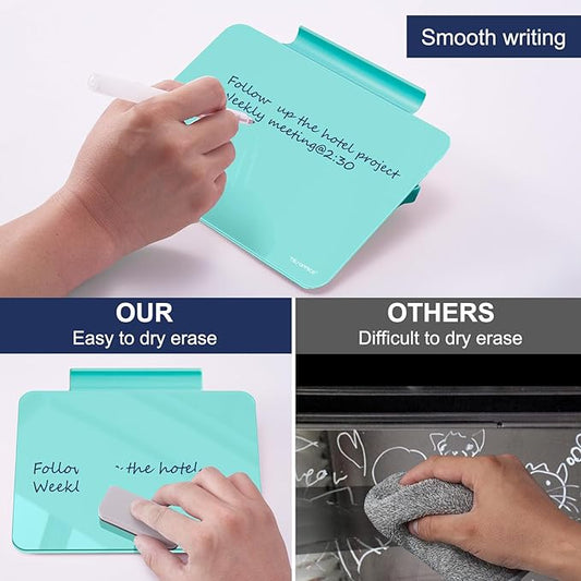 TSJ OFFICE Small Desktop Whiteboard - Glass Dry Erase Board 8 X 6 Inches Tabletop Easel Whiteboard with Stand, Desk Board Buddy for Artist, Teacher and Student