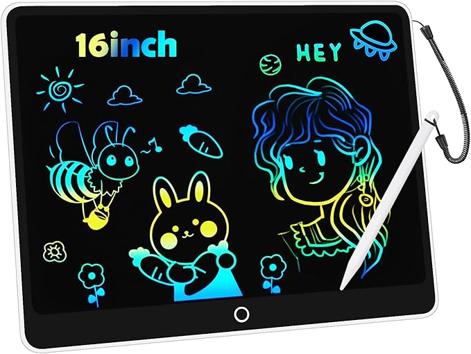 LCD Writing Tablet Doodle Board, 16inch Colorful Drawing Tablet Writing Pad, Kids Travel Essentials, Toddler Toys for 3 4 5 6 7 8 Year Old Girls Boys- Christmas and Birthday Gifts