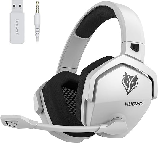 NUBWO Wireless Gaming Headset with Mic for Ps5 Ps4 PC, Zero Interference, 100-Hour Battery All-Day Play, 23ms Sync for Fortnite & Call of Duty/FPS Gamers, Triple Mode All Devices Compatible - White