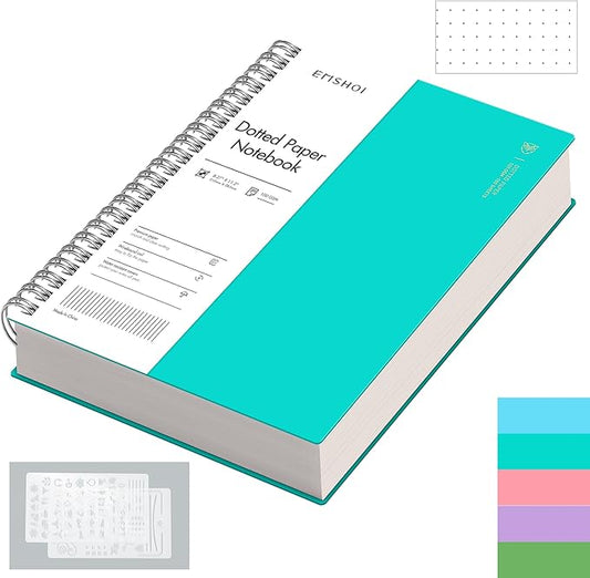 EMSHOI A4 Spiral Dotted Notebook, 11.2”x8.27” 300 Pages Bullet Dot Grid Journal, 100gsm Thick Paper, Waterproof Softcover with Twin-Wire Binding for School, Work, Writing, Light Blue