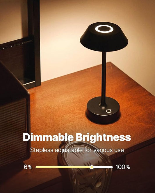 Elva Portable Table Lamp, Small Cute Cordless Rechargeable Table Lamp, 3W LED Dimmable Touch Light with 3-Color Temp, Modern Bedside Nightstand Light for Bedroom Ambient, Black