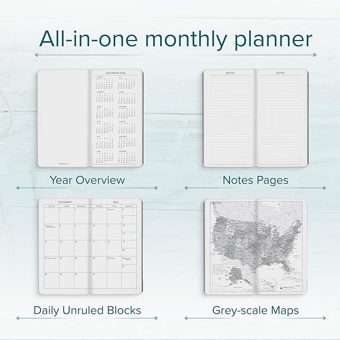Harbor Pocket Weekly Monthly Planner 2025-2026 - Calendar Planner and Notebook, Durable Faux Leather, 192 Pages, Softcover & Book Bound - Cambridge Orchid Flower - 6 x 3.25 "