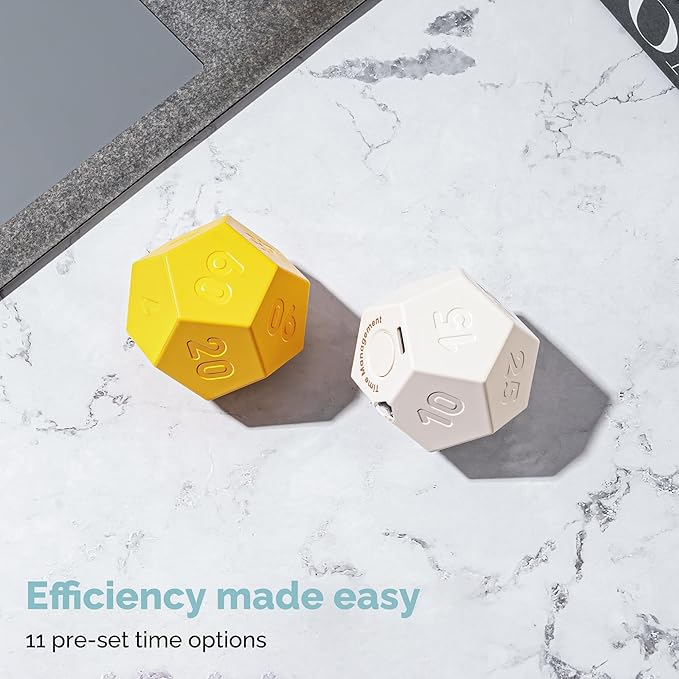 KADAMS Pomodoro Cube Timer Productivity-11 Preset Countdowns, Flip-to-Start Gravity Activation - Sound Vibrate Mute Rechargeable - Ideal for ADHD Kid Kitchen Classroom Cook Study Exercise - Yellow