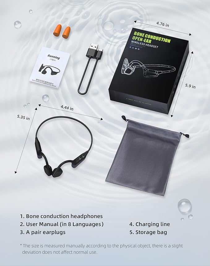 Open-Ear Bone Conduction Headphones, HiFi Dual Stereo Bluetooth Earbuds with Mic, Wireless Earphones Noise Cancelling, 18H Playtime, 27g Lightweight Comfort Headset for Running Cycling (Orange)