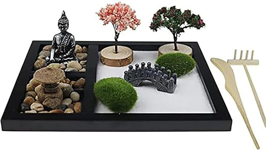 Meditation Japanese Zen Garden, Sand Garden Tools Accessories Box Set, Suitable for Home Office Desk Bonsai Decoration