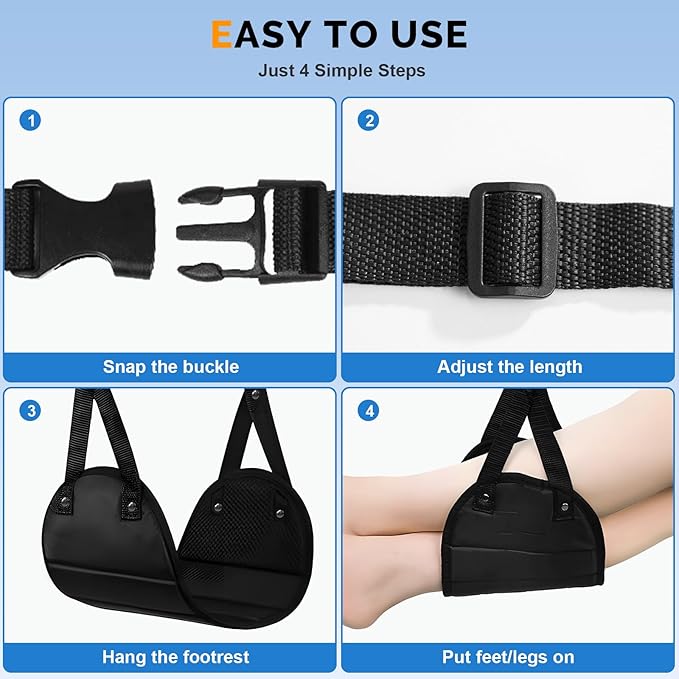 Airplane Foot Hammock,Adjustable Portable Foot Hammock for Plane Travel for Air Travel,Travel Essentials Comfy Foot Hanger Airplane Footrest(1 Set)