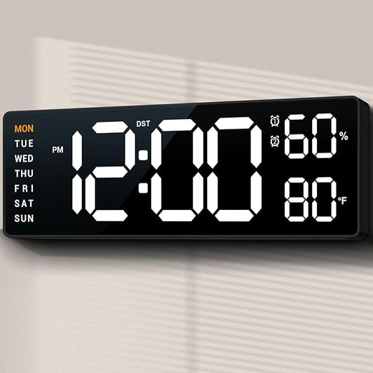 10" Digital Wall Clock: Dual Alarm Wall Mount Decor Clock for Living Room Classroom Office Desk, House Warming Gifts New Home Decor, Gift for Mom Dad Seniors Teen White
