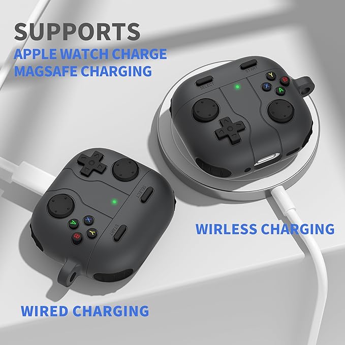 DamonLight Game Case for AirPods 4 Cover Shock-Proof Protective Silicone Case with Cleaning Pen and Keychain Accessories for Apple Airpods 4th Generation (Black)