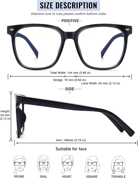 PANNER Oversized Square Blue Light Blocking Glasses for Women Men Anti Glare Reduce Eyestrain Computer Glasses