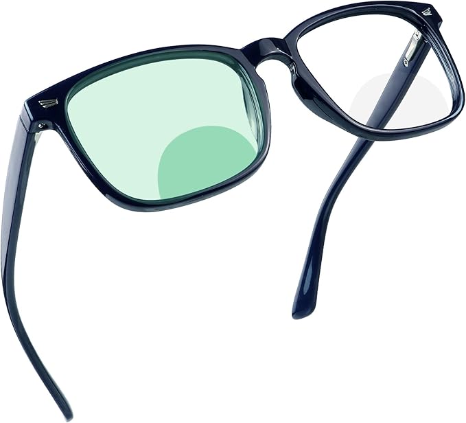 YEIN Bifocal Reading Glasses with Blue Light Blocking Lenses, Bifocal Reader for Women and Men, Vintage Square frame with Spring Hinge (+0.00/+1.50 magnification)