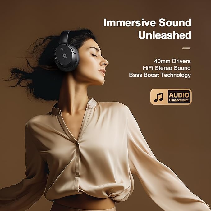 Bluetooth Headphones, Hybrid Active Noise Cancelling Wireless Headphones Over Ear with Microphone, Up to 140H Playtime, Transparency Mode, Deep Bass, Clear Calls, Comfort fit for Travel, Home Office