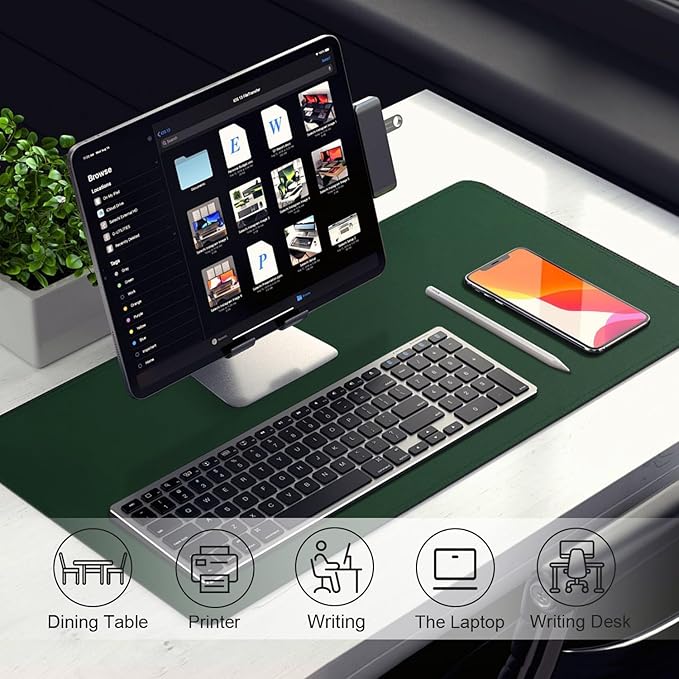 Desk Pad Protector, Leather & Suede Desk Mat, Non-Slip Desk Pad Mat, Large Mouse Pad, Waterproof Desk Blotter Mat, Desk Cover for Office, Home (Blackish Green, 23.6" x 13.7")