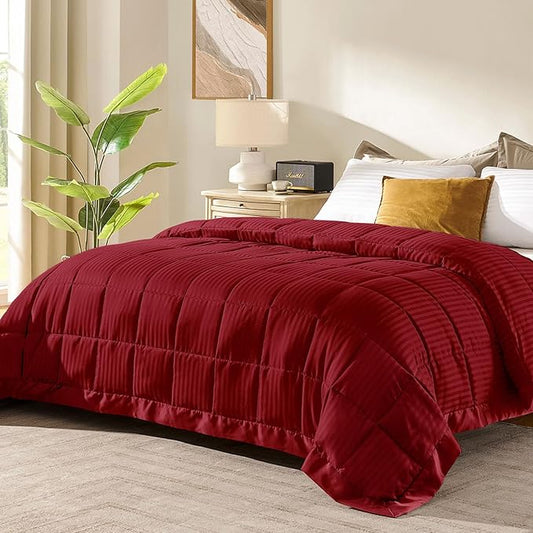 downluxe Queen Size Blanket with Satin Trim, Lightweight Down Alternative Blankets Queen Size for All Season, Machine Washable (Red, 90x90 Inch)