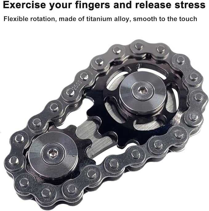 Bike Chain Gear Fidget Spinner, Metal Sprocket Chain Fidget Toy, Stress Anxiety Relief Fidget Toy, Focus Finger Spinning Toy, Stainless Steel Mechanics W/Smooth Bearings EDC Novelty Toy