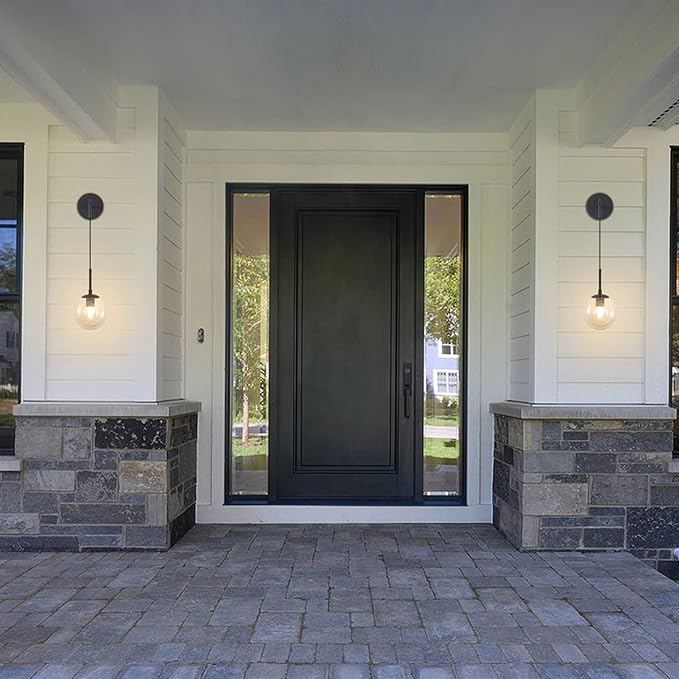 BOKT Matte Black Amber Glass Round Wall Sconce Light Mid Century Modern Globe Bathroom Wall Sconce Lamp Farmhouse Industrial Adjustable Bar Wall Light Fixture (Black+Amber)