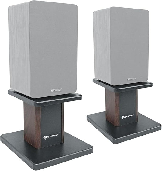 Rockville RHT8D Desktop Speaker Stands, Dark Wood, 66 lbs Capacity, Vibration Isolation Pads, Sturdy MDF Build, Sleek Design, for Bookshelf Speakers and Studio Monitors