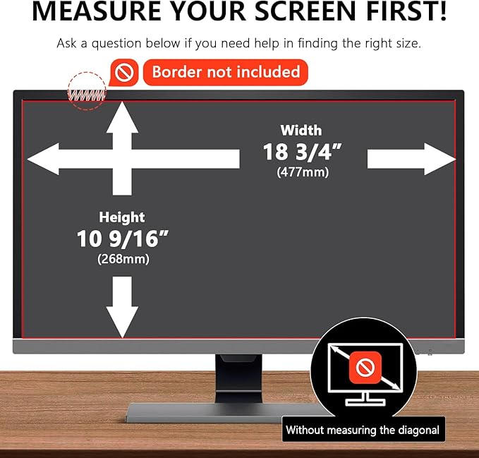 【2-Pack】21.5 Inch Computer Privacy Screen for 16:9 Monitors with Anti-Spy Anti-Glare Filter, Blue Light Blocking & Eye Protection, Removable Anti-Scratch HD Clarity Screen Protector