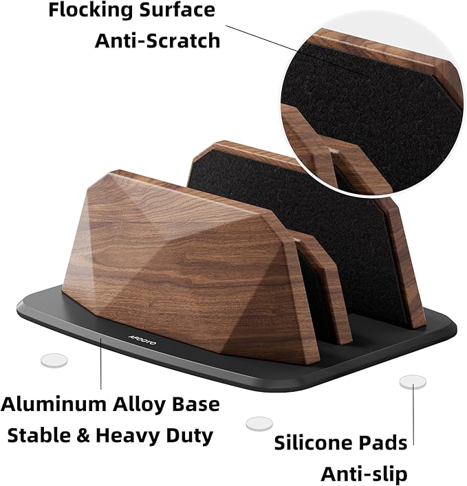 Vertical Laptop Stand - Dual Slots Walnut Adjustable Laptop Holder,Desktop Dock Compatible with All MacBook, Surface,Chromebook,Dell & More(Walnut)