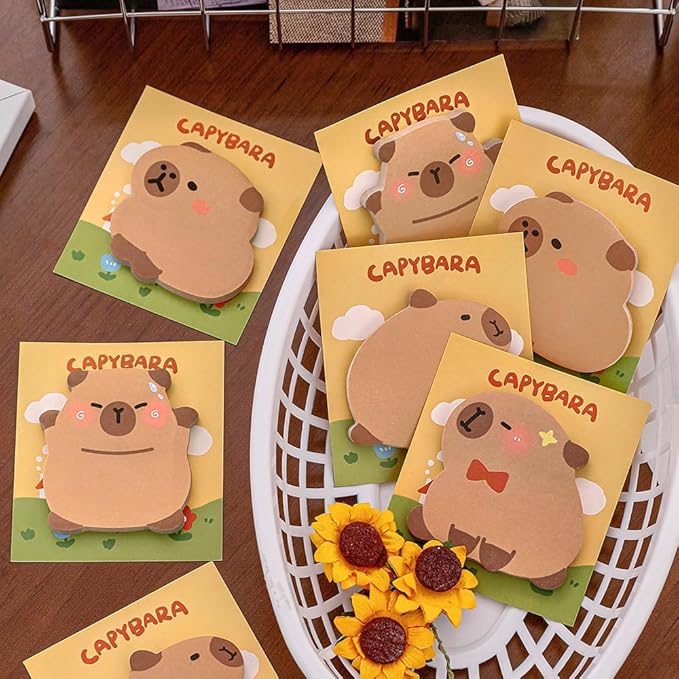 Cute Capybara Funny Sticky Notes Set 4 Shapes: Relaxed, Looking Back, Happy, Shy, 30 Sheets/Pad, Perfect for Office Home School Teacher