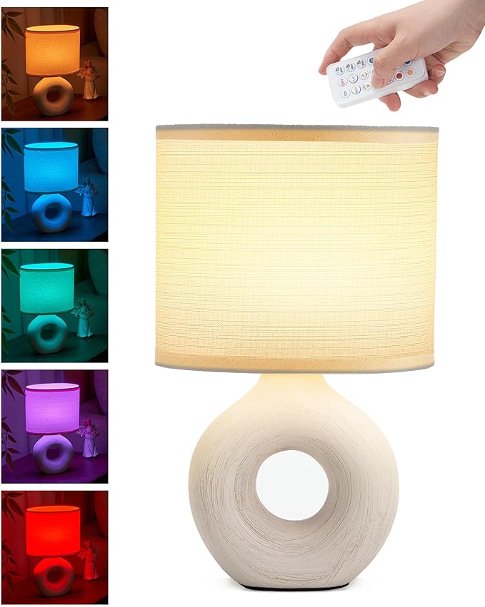 UMEXUS 10’’ Small Cordless Table Lamp with Timer & Dimmer, Battery Operated Rechargeable Lamp with Remote, Portable Light for Bedroom Living Room Outdoor Patio Bedside Bathroom Fabric Shade Beige