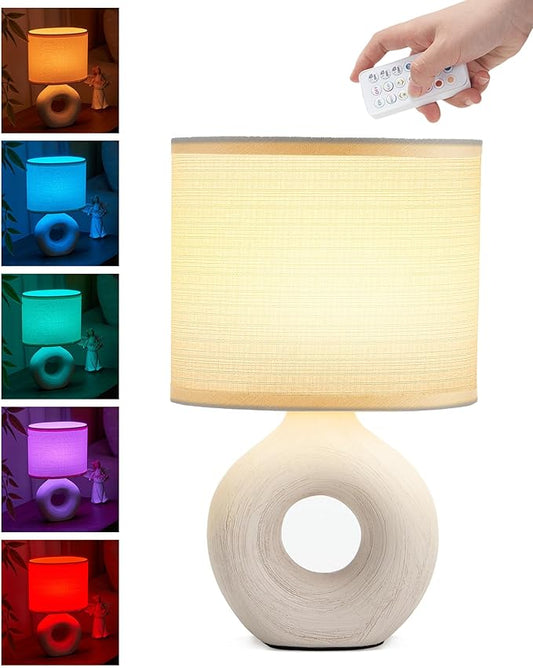 UMEXUS 10’’ Small Cordless Table Lamp with Timer & Dimmer, Battery Operated Rechargeable Lamp with Remote, Portable Light for Bedroom Living Room Outdoor Patio Bedside Bathroom Fabric Shade Beige