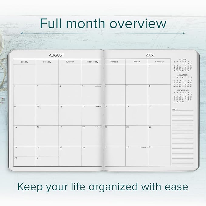 Harbor Large Monthly Planner 2025-2026, Calendar Planner and Notebook, Durable Faux Leather, 14 Months, 96 Pages, Softcover & Lightweight - Cambridge Orchid Flower - 9.75x7.5"