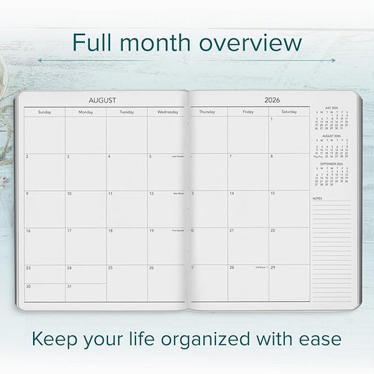 Harbor Large Monthly Planner 2025-2026, Calendar Planner and Notebook, Durable Faux Leather, 14 Months, 96 Pages, Softcover & Lightweight - Key West Dark Purple - 9.75x7.5"